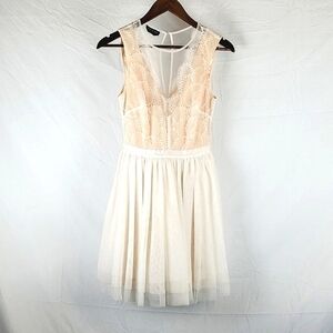 Bebe White Lace Fit and Flare Mini Dress